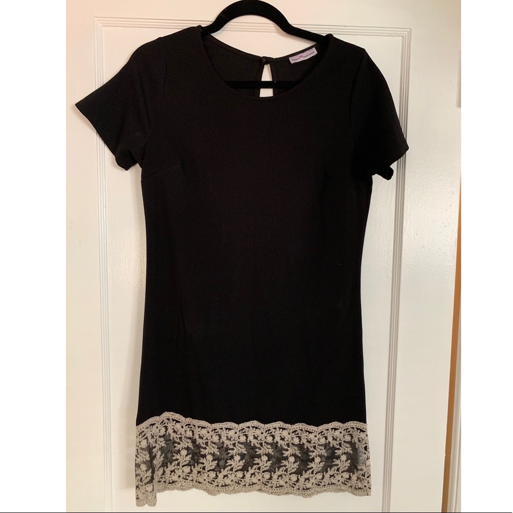 Black shift dress- lace trim detail - Small